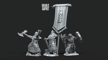 Kalak Dwarves Command Group - Davale Games - 3D Printed with high quality resin for LOTR/D&D games
