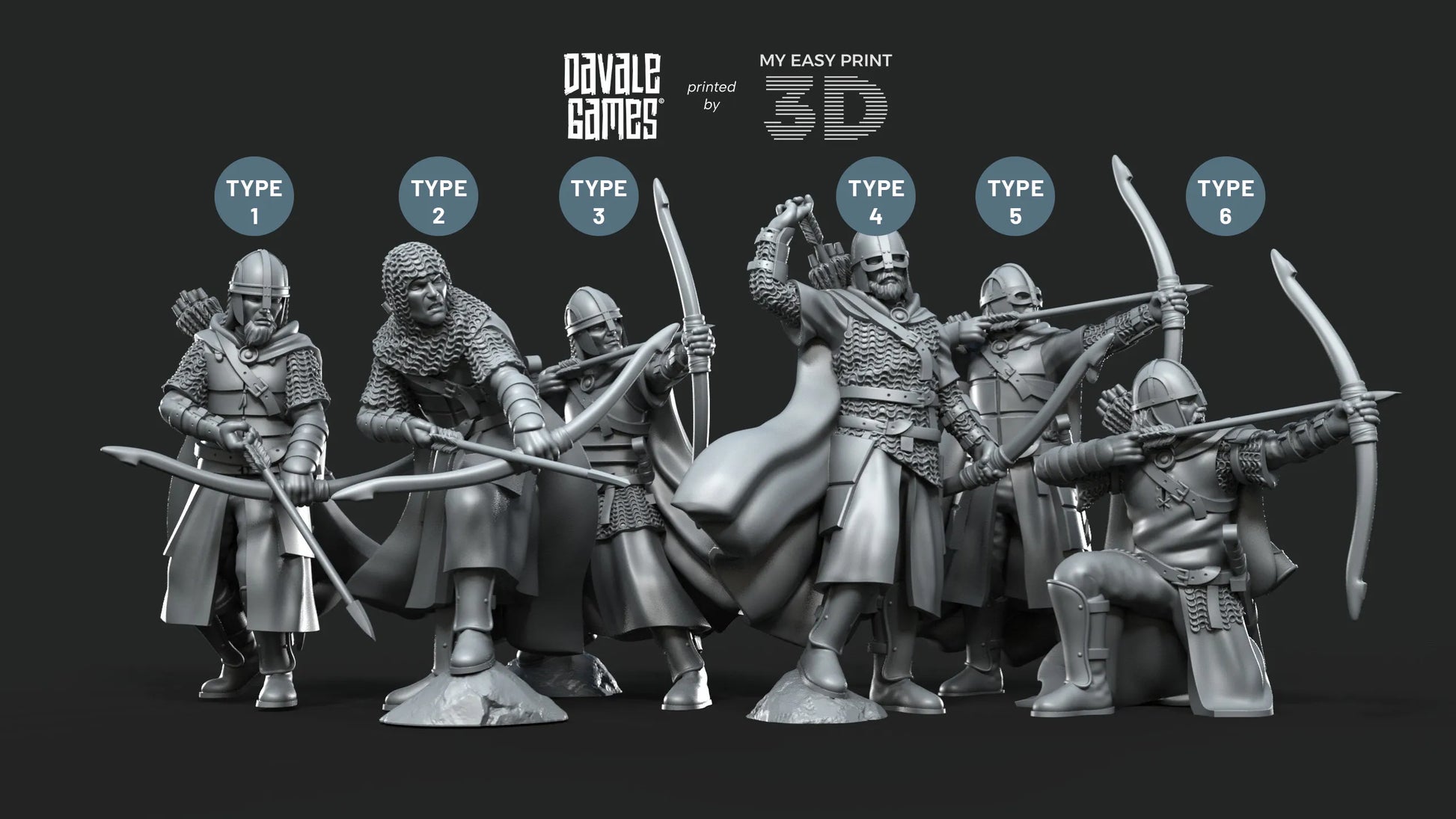 West Humans Archers - Davale Games - 3D Printed with high quality resin for LOTR/D&D games
