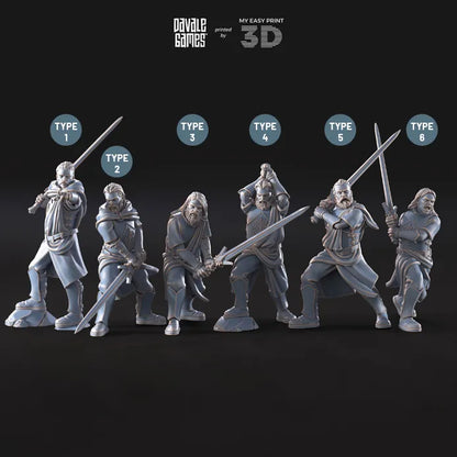 Mountaineers with two-handed swords - White Swan - Davale Games - 3D Printed with high quality resin for LOTR/D&D games