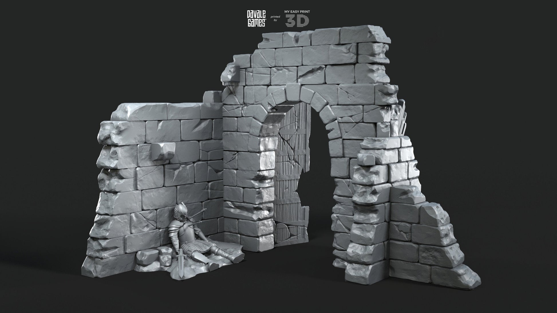 Grey Castle Scenery with Casualties [Ver.1 + Ver.2] - Davale Games - 3D Printed with high quality resin for LOTR/D&D games