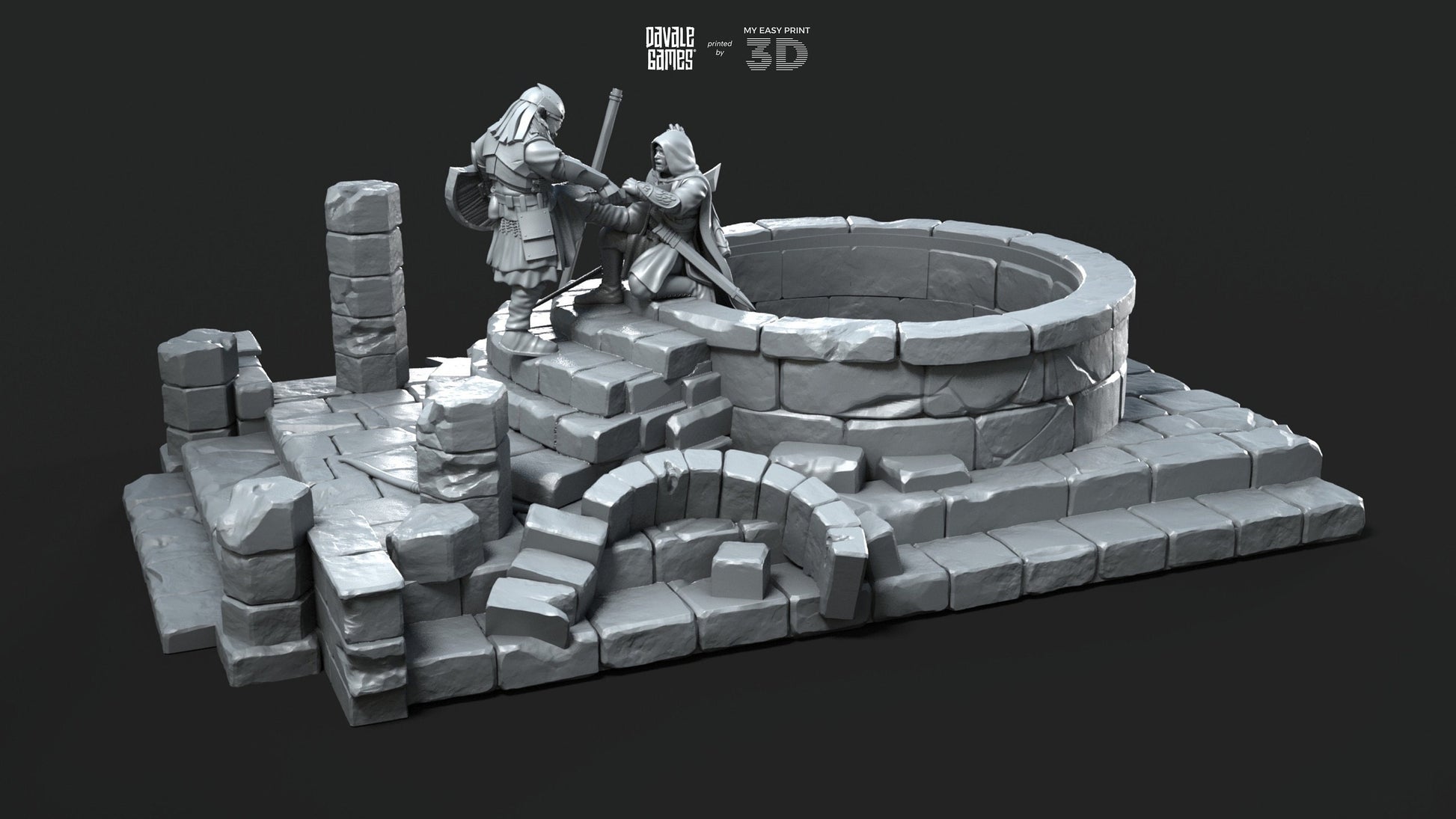 Grey Castle Scenery with Casualties [Ver.1 + Ver.2] - Davale Games - 3D Printed with high quality resin for LOTR/D&D games