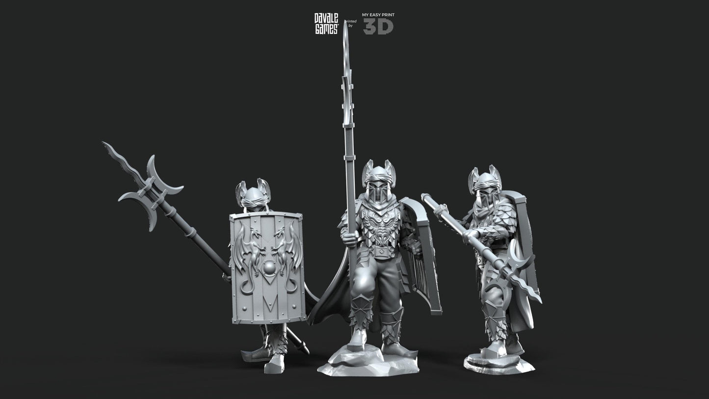 Dragon Army Elite Pikemen and Shield - Davale Games - 3D Printed with high quality resin for LOTR/D&D games