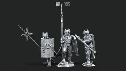 Dragon Army Elite Pikemen and Shield - Davale Games - 3D Printed with high quality resin for LOTR/D&D games