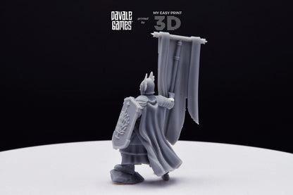 Grey Castle Tree Guard With Banner - Foot - Davale Games - 3D Printed with high quality resin for LOTR/D&D games