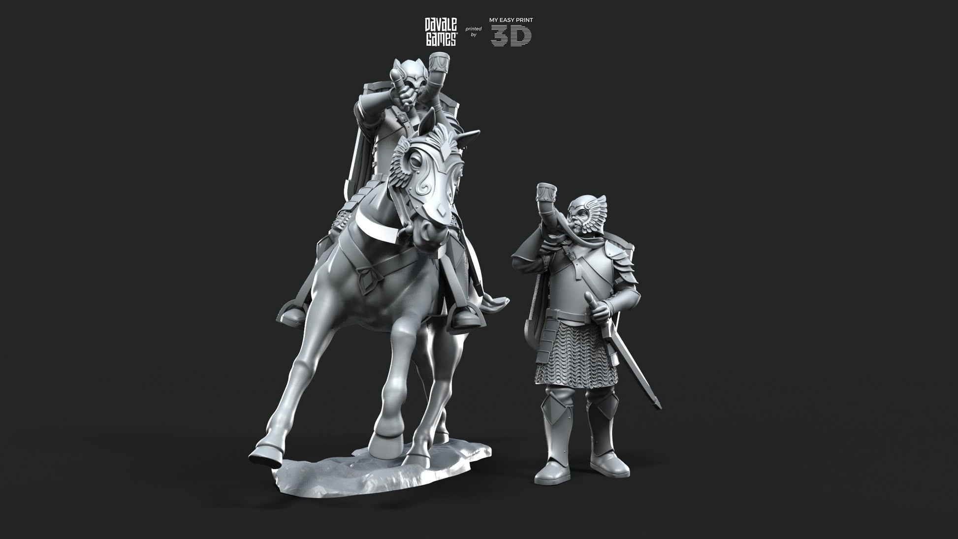 Grey Castle Horn - Foot and Mounted - Davale Games - 3D Printed with high quality resin for LOTR/D&D games