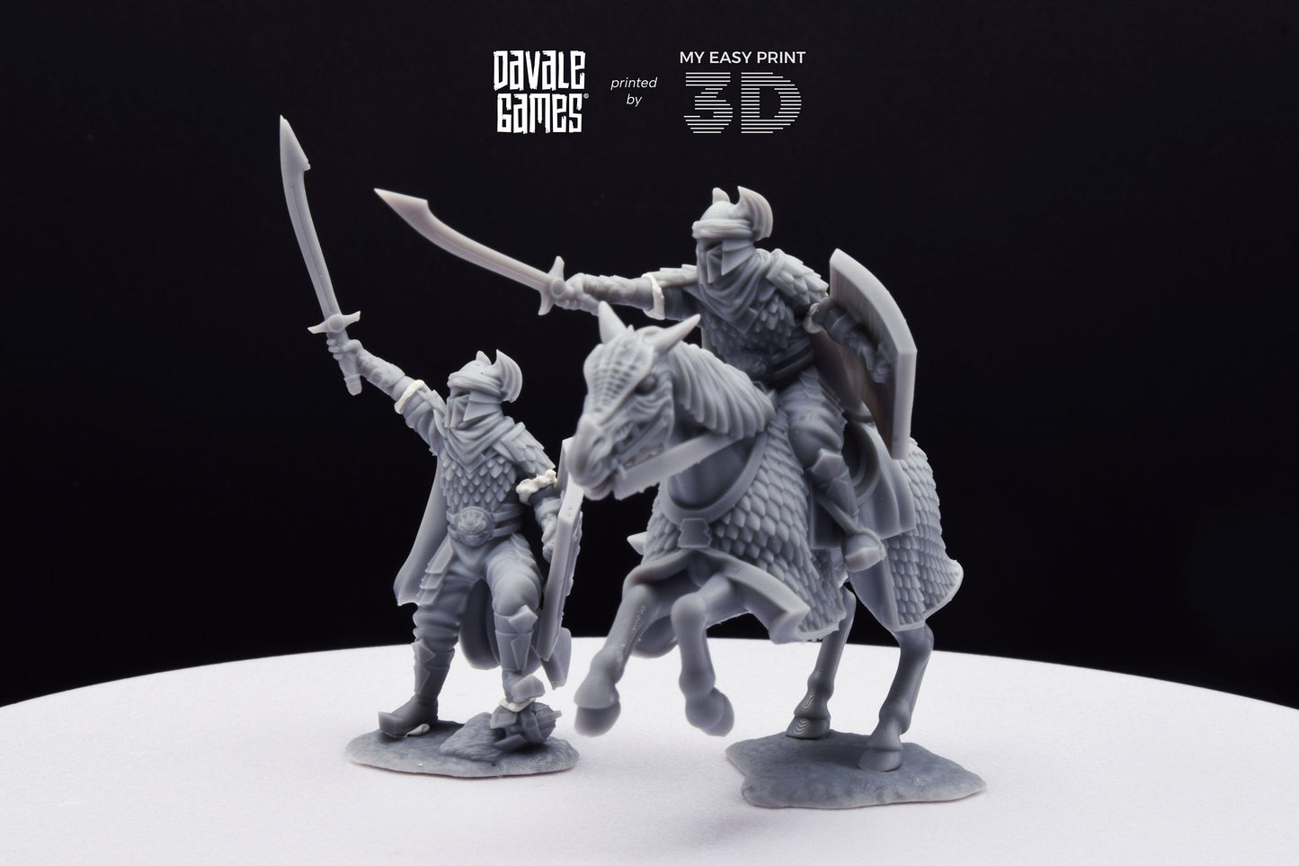 Dragon Army Captain with Sword and Spear - Foot and Mounted - Davale Games - 3D Printed with high quality resin for LOTR/D&D games
