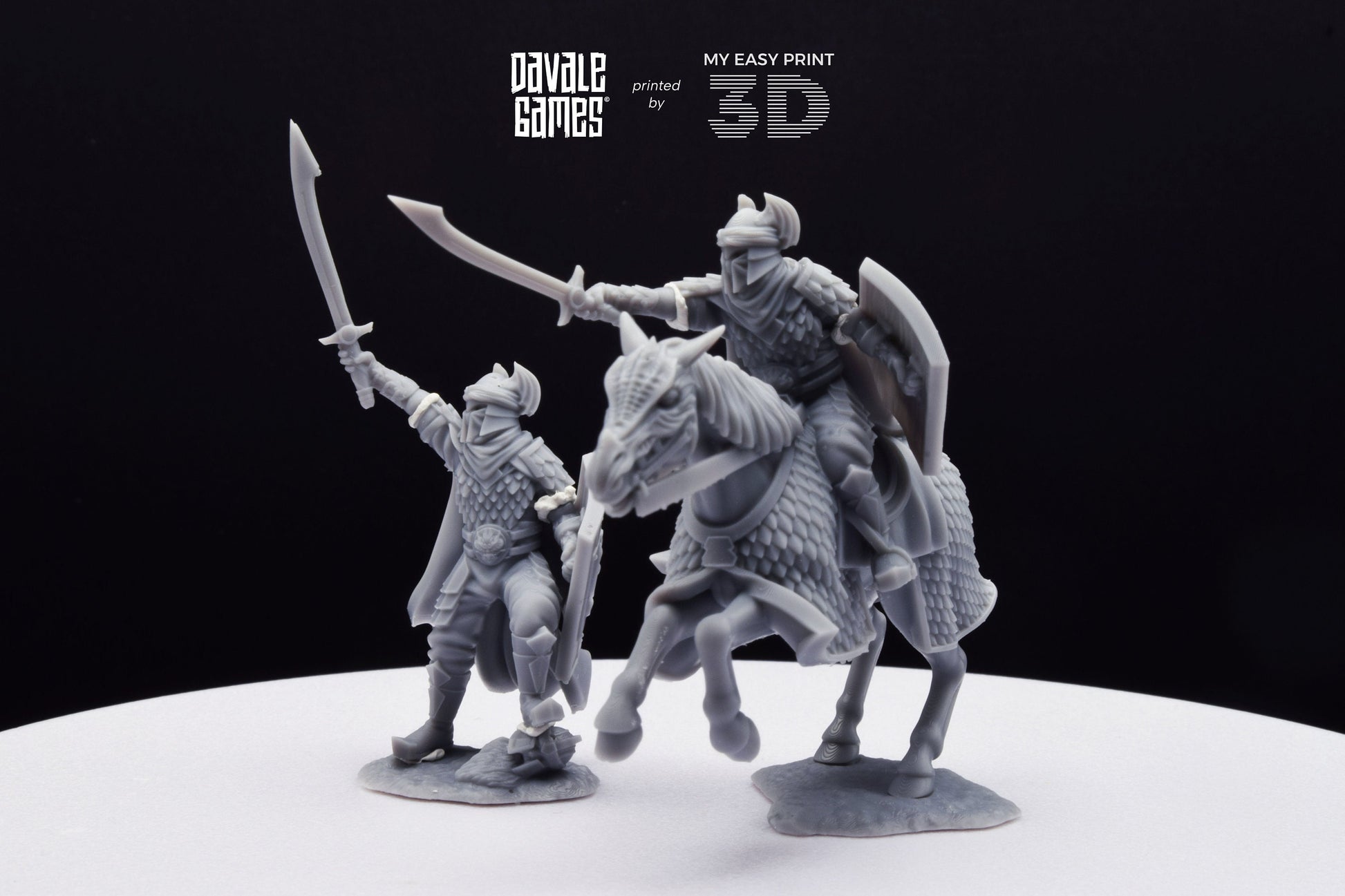 Dragon Army Captain with Sword and Spear - Foot and Mounted - Davale Games - 3D Printed with high quality resin for LOTR/D&D games