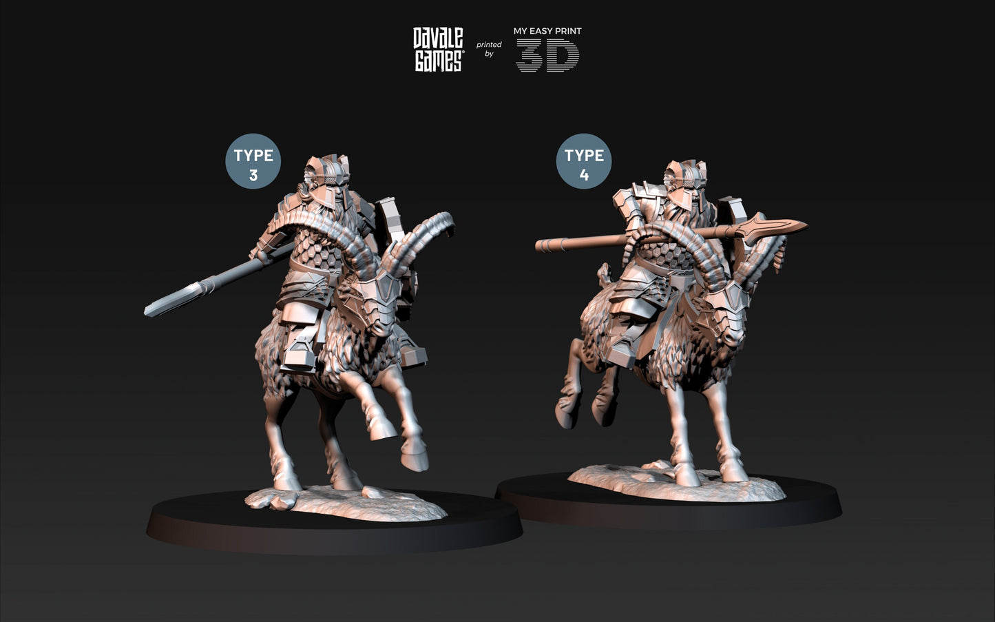 Silver Goat Dwarf Spearman - Mounted - Davale Games - 3D Printed with high quality resin for LOTR/D&D games