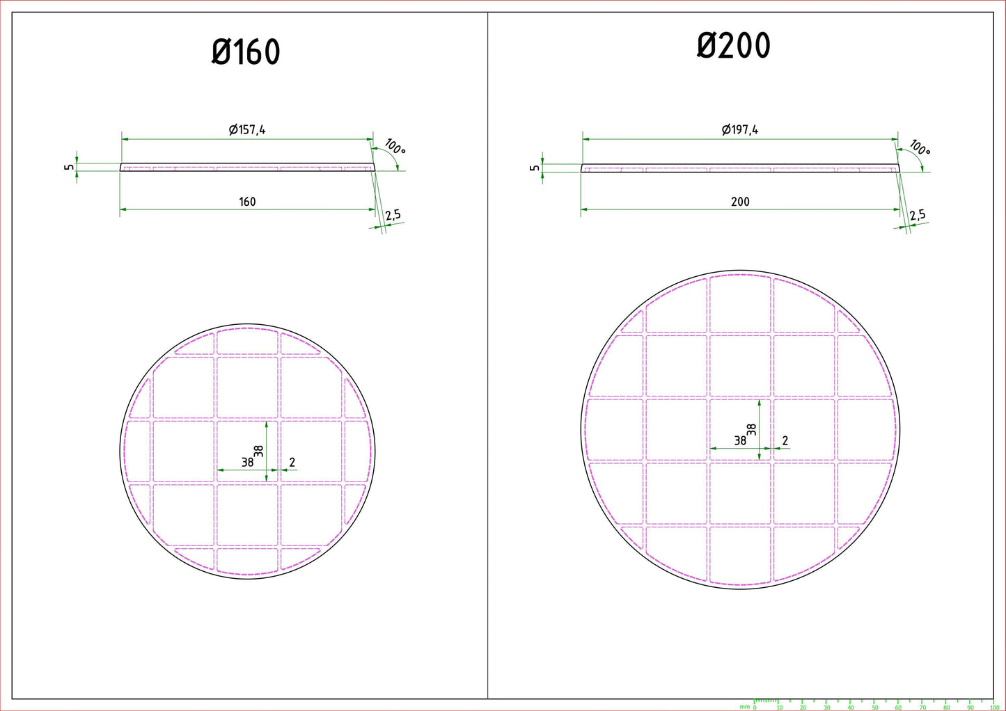 Round Bases for Miniatures - 20mm to 200mm - 3D Printed with high quality PLA+ for Tabletop Games/Wargames/D&D games