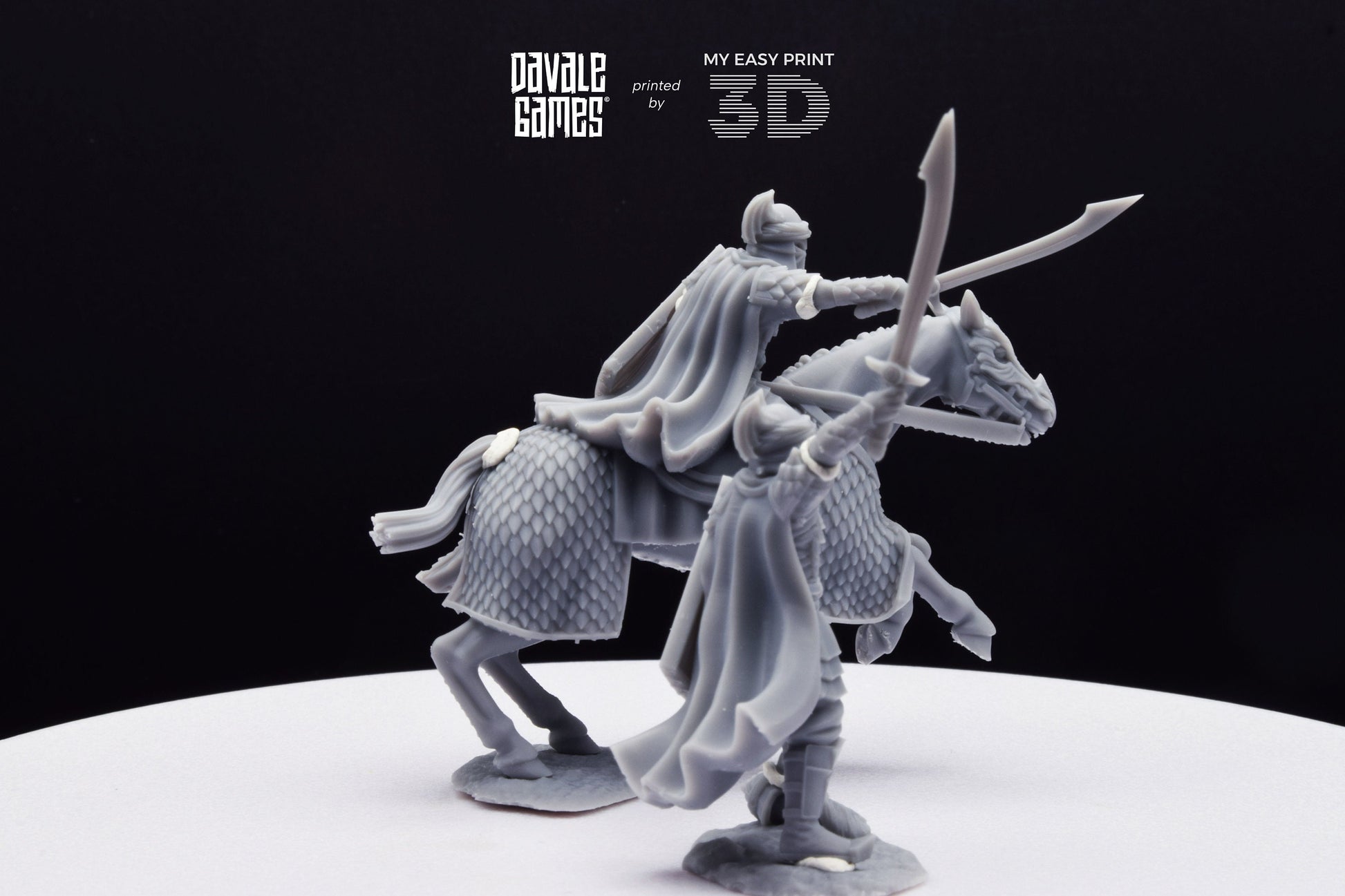 Dragon Army Captain with Sword and Spear - Foot and Mounted - Davale Games - 3D Printed with high quality resin for LOTR/D&D games