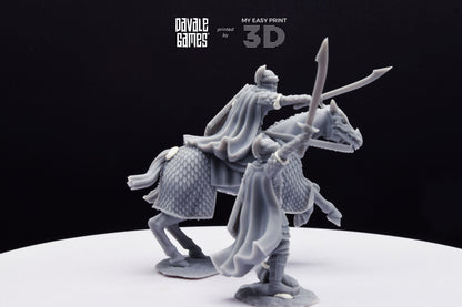 Dragon Army Captain with Sword and Spear - Foot and Mounted - Davale Games - 3D Printed with high quality resin for LOTR/D&D games