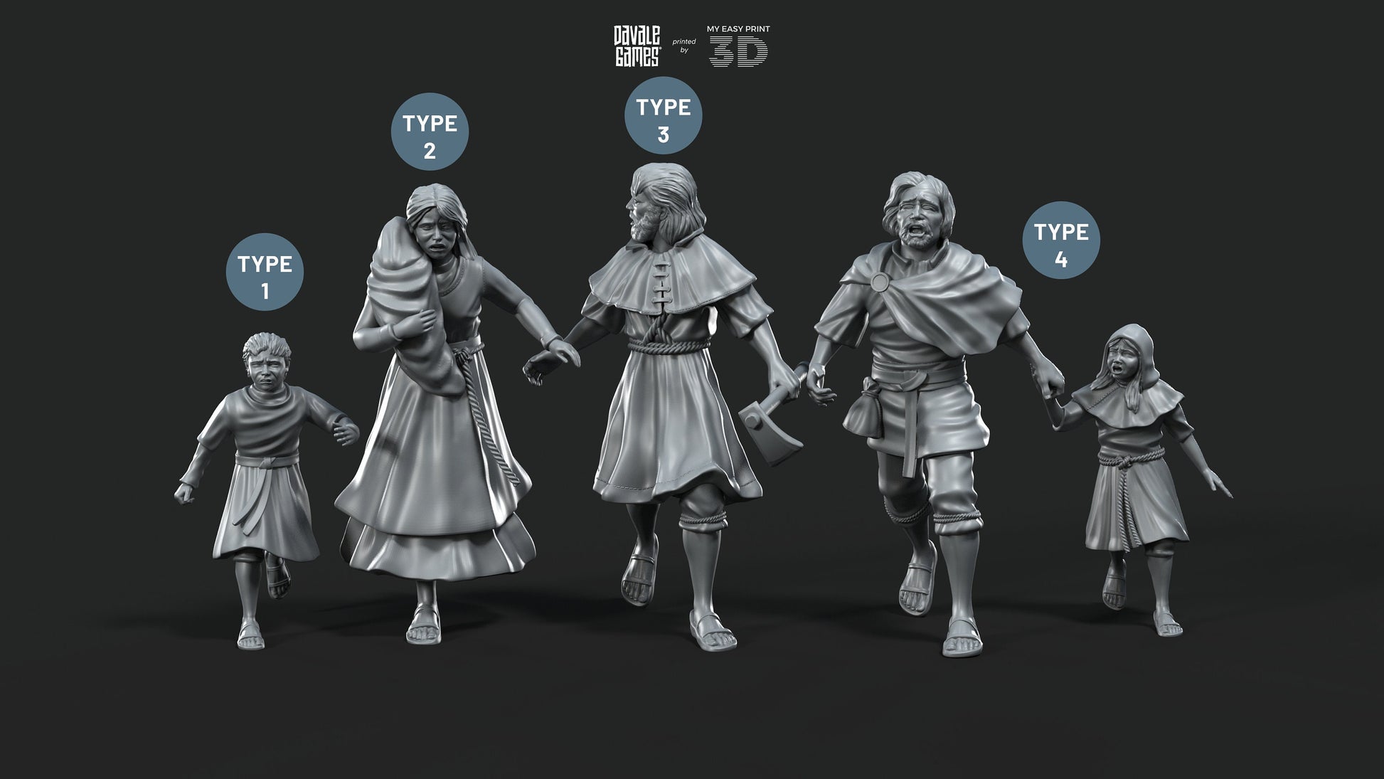 Peasants Fleeing - Davale Games - Historical games - 3D Printed with high quality resin