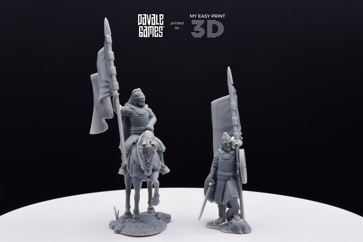 West Human Royal Guard with Banner - Foot and Mounted - Davale Games - 3D Printed with high quality resin for LOTR/D&D games