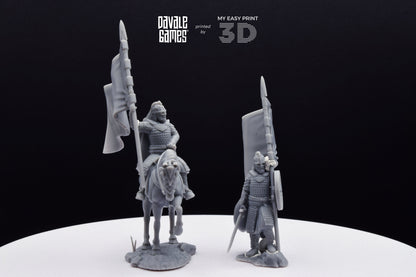 West Human Royal Guard with Banner - Foot and Mounted - Davale Games - 3D Printed with high quality resin for LOTR/D&D games