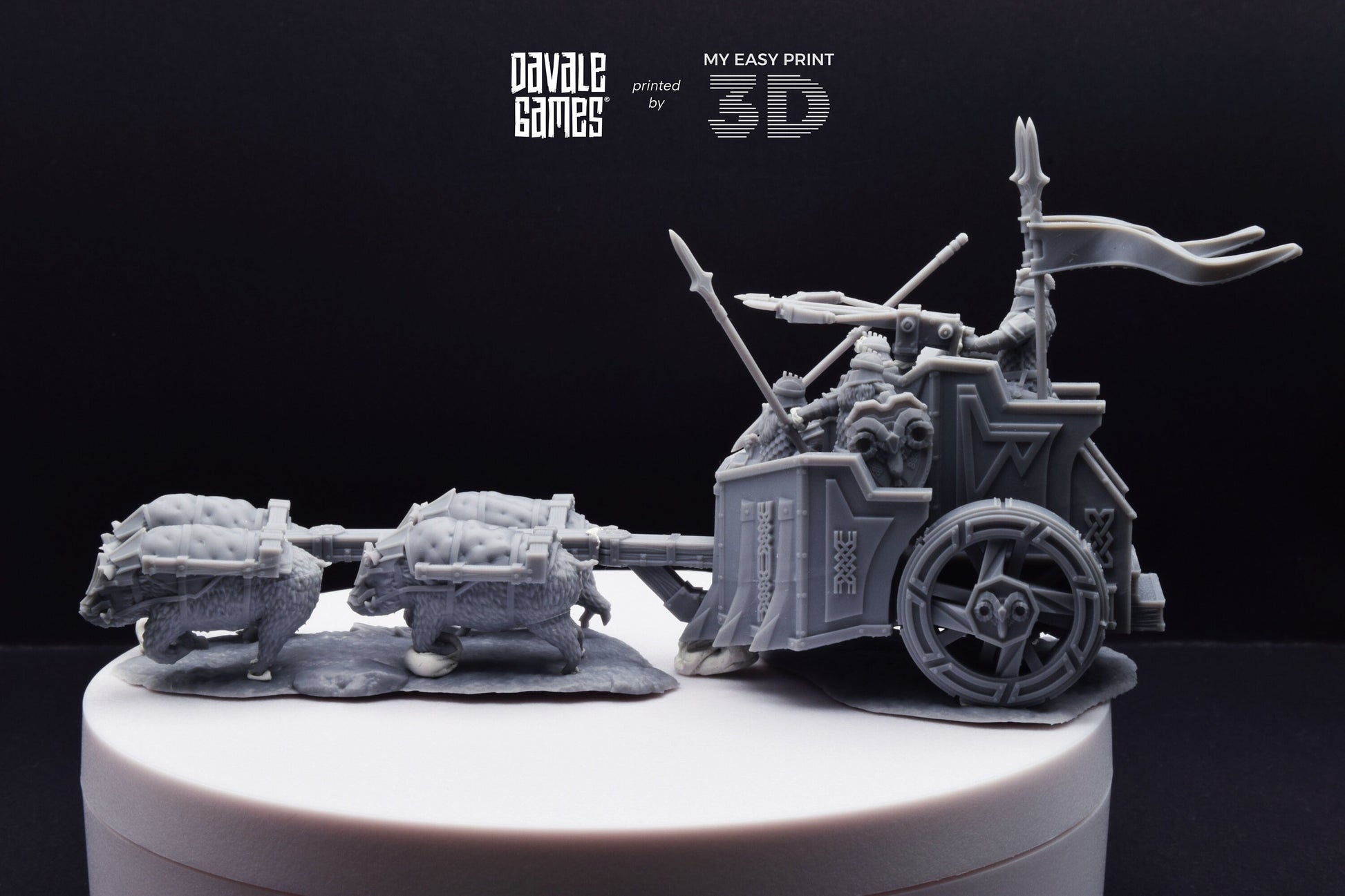 Silver Goat Dwarves Charriot - Davale Games - 3D Printed with high quality resin for LOTR/D&D games