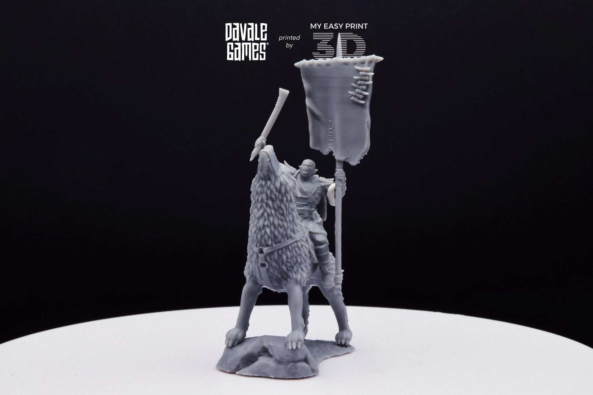 Warg Rider with Banner - Mounted - Davale Games - 3D Printed with high quality resin for LOTR/D&D games