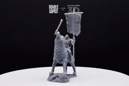 Warg Rider with Banner - Mounted - Davale Games - 3D Printed with high quality resin for LOTR/D&D games