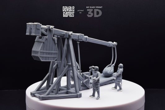 Grey Castle Trebuchet with Dotation - Davale Games - 3D Printed with high quality resin for LOTR/D&D games