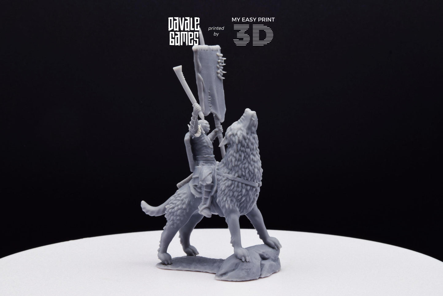 Warg Rider with Banner - Mounted - Davale Games - 3D Printed with high quality resin for LOTR/D&D games