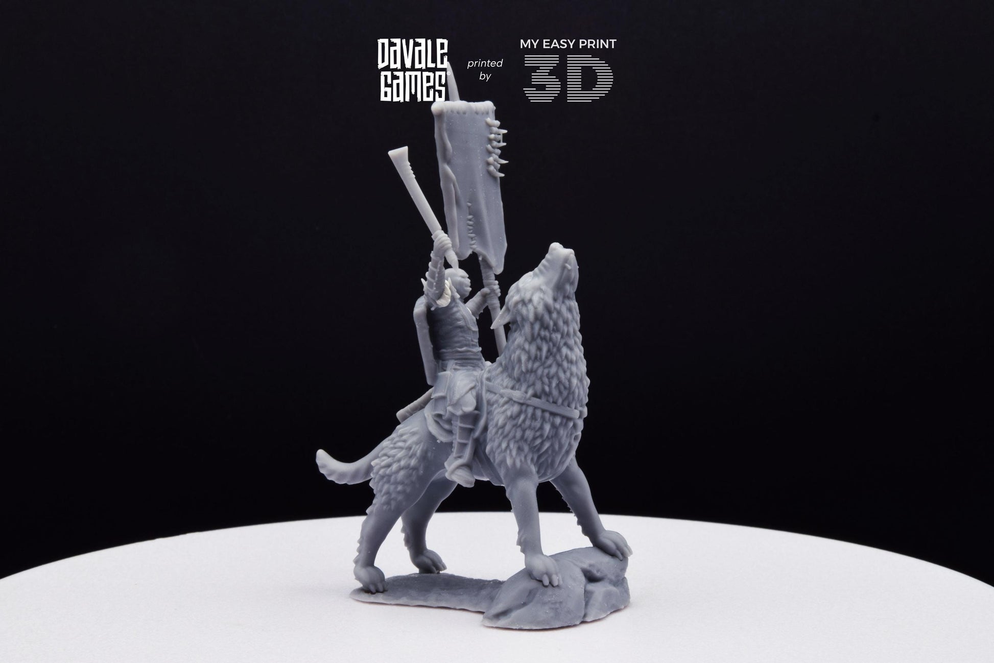 Warg Rider with Banner - Mounted - Davale Games - 3D Printed with high quality resin for LOTR/D&D games
