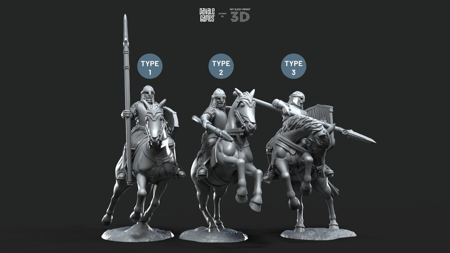 North Warrior Riders with Spear and Shield - Davale Games - 3D Printed with high quality resin for LOTR/D&D games