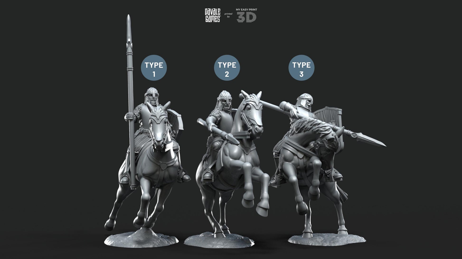 North Warrior Riders with Spear and Shield - Davale Games - 3D Printed with high quality resin for LOTR/D&D games