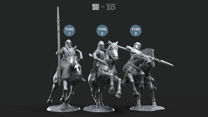 North Warrior Riders with Spear and Shield - Davale Games - 3D Printed with high quality resin for LOTR/D&D games