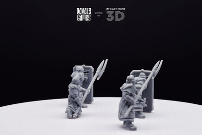 Cript Dwarf Guard Spear and Shield - Davale Games - 3D Printed with high quality resin for LOTR/D&D games