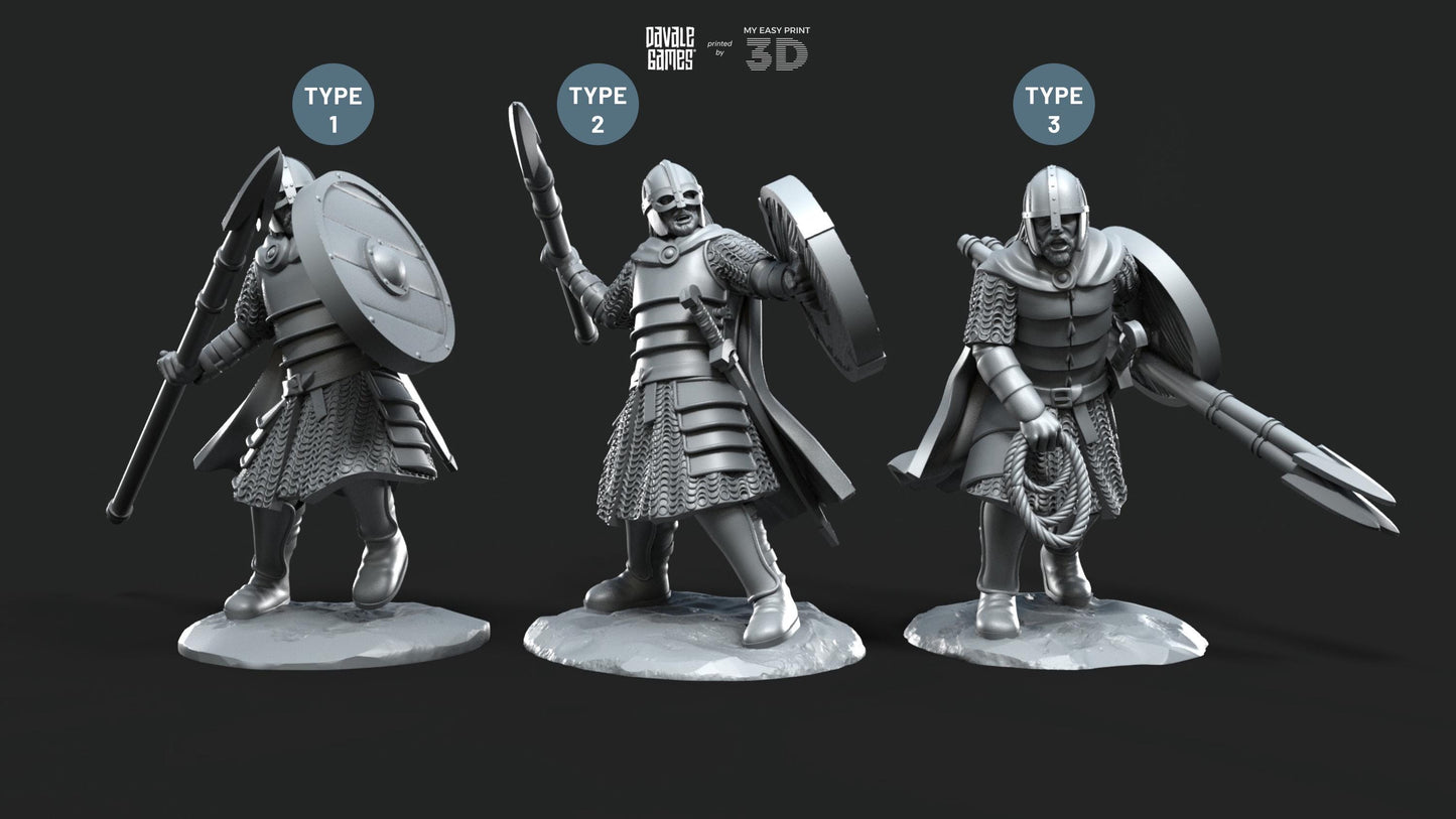 West Humans Regular Warriors with Throwing Spear and Shield - Foot - Davale Games - 3D Printed with high quality resin for LOTR/D&D games
