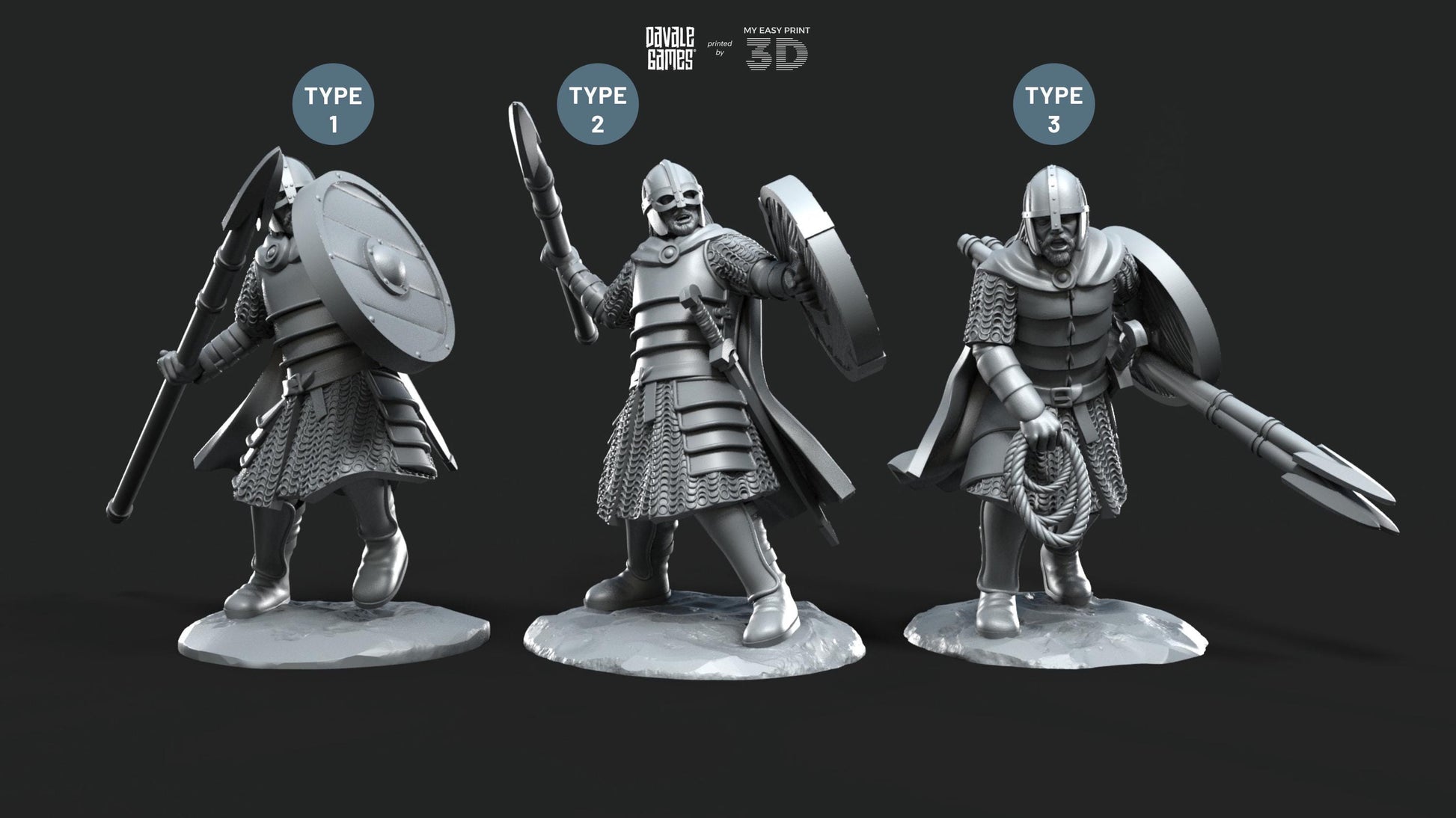 West Humans Regular Warriors with Throwing Spear and Shield - Foot - Davale Games - 3D Printed with high quality resin for LOTR/D&D games