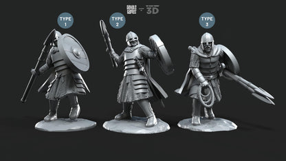 West Humans Regular Warriors with Throwing Spear and Shield - Foot - Davale Games - 3D Printed with high quality resin for LOTR/D&D games