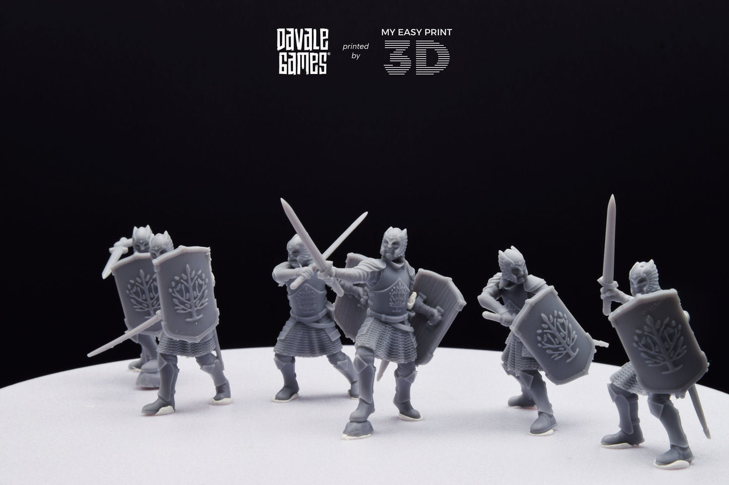 Grey Castle Warriors with swords - Davale Games - 3D Printed with high quality resin for LOTR/D&D games