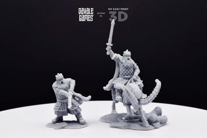 Silver Goat Dwarf Captain - Foot and Mounted - Davale Games - 3D Printed with high quality resin for LOTR/D&D games