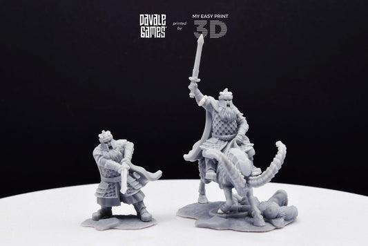 Silver Goat Dwarf Captain - Foot and Mounted - Davale Games - 3D Printed with high quality resin for LOTR/D&D games