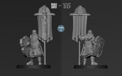 Kingdom Champion Dwarf and Banner - Davale Games - 3D Printed with high quality resin for LOTR/D&D games
