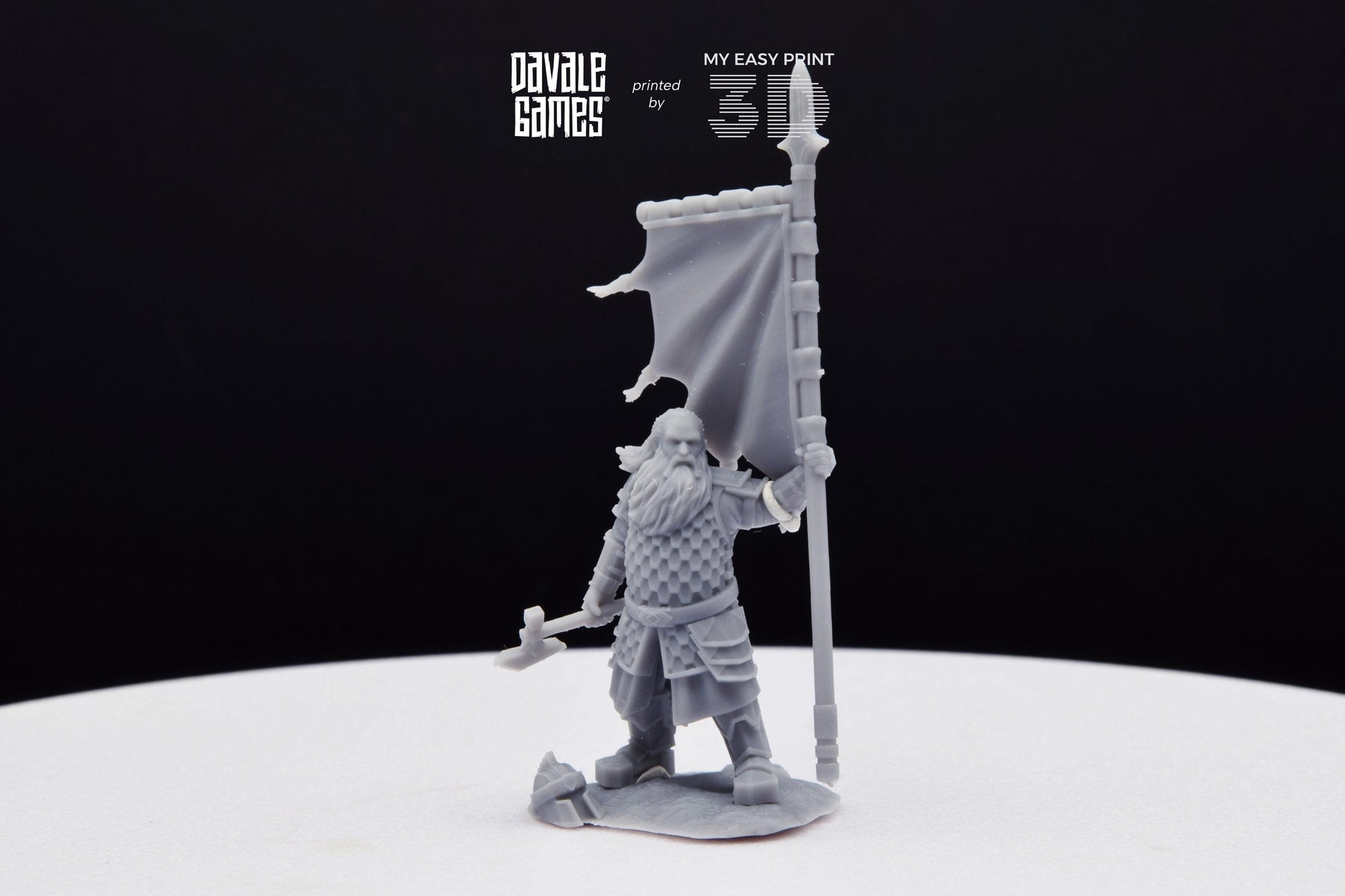 Silver Goat Dwarves Banner on foot - Davale Games - 3D Printed with high quality resin for LOTR/D&D games