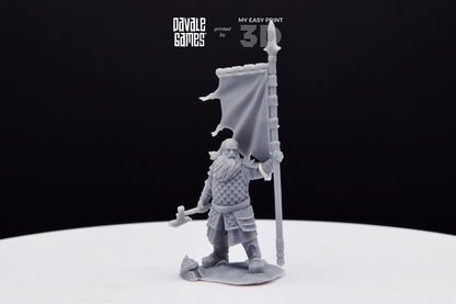 Silver Goat Dwarves Banner on foot - Davale Games - 3D Printed with high quality resin for LOTR/D&D games