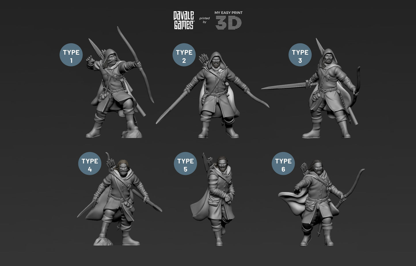 Human North Riders on Foot - Davale Games - 3D Printed with high quality resin for LOTR/D&D games