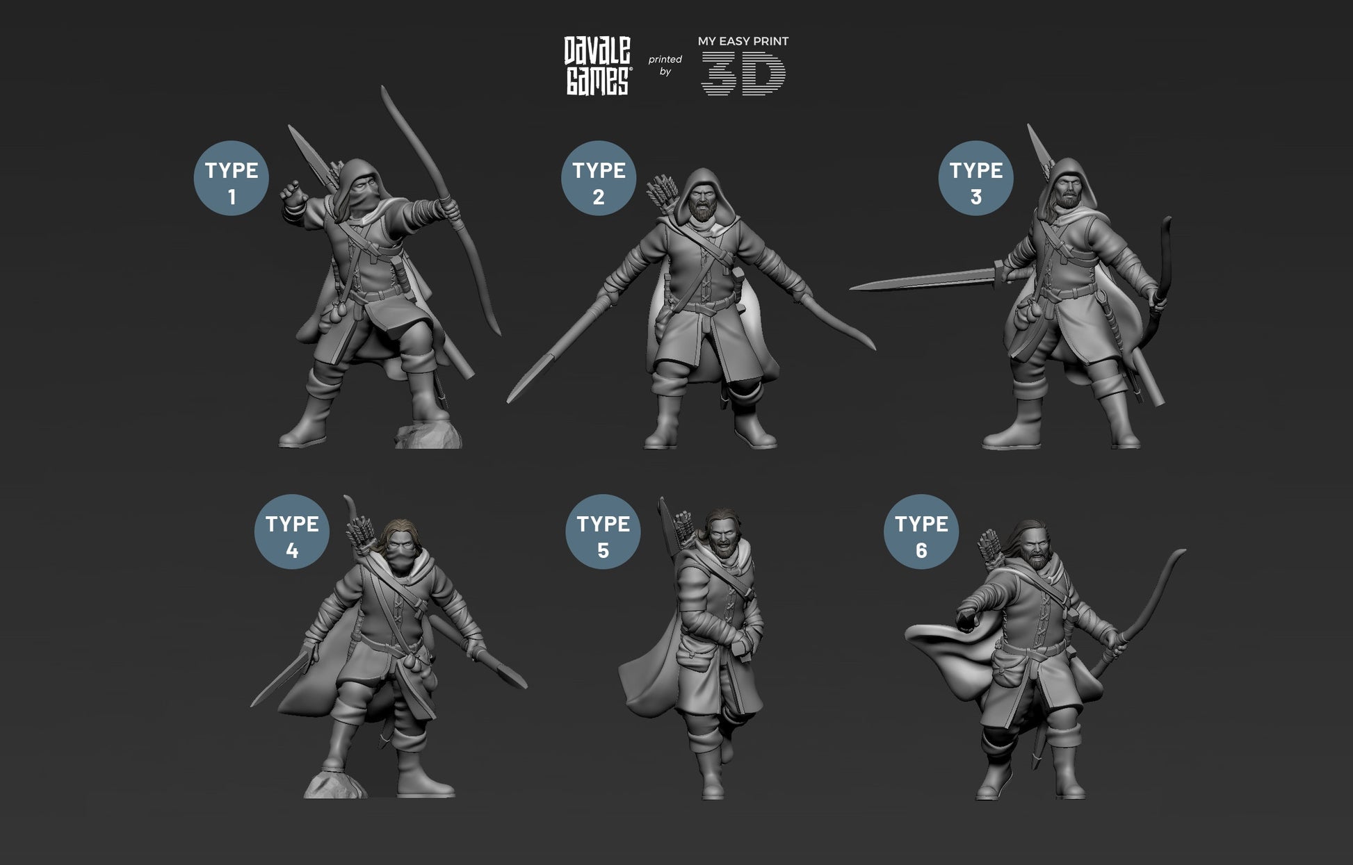 Human North Riders on Foot - Davale Games - 3D Printed with high quality resin for LOTR/D&D games