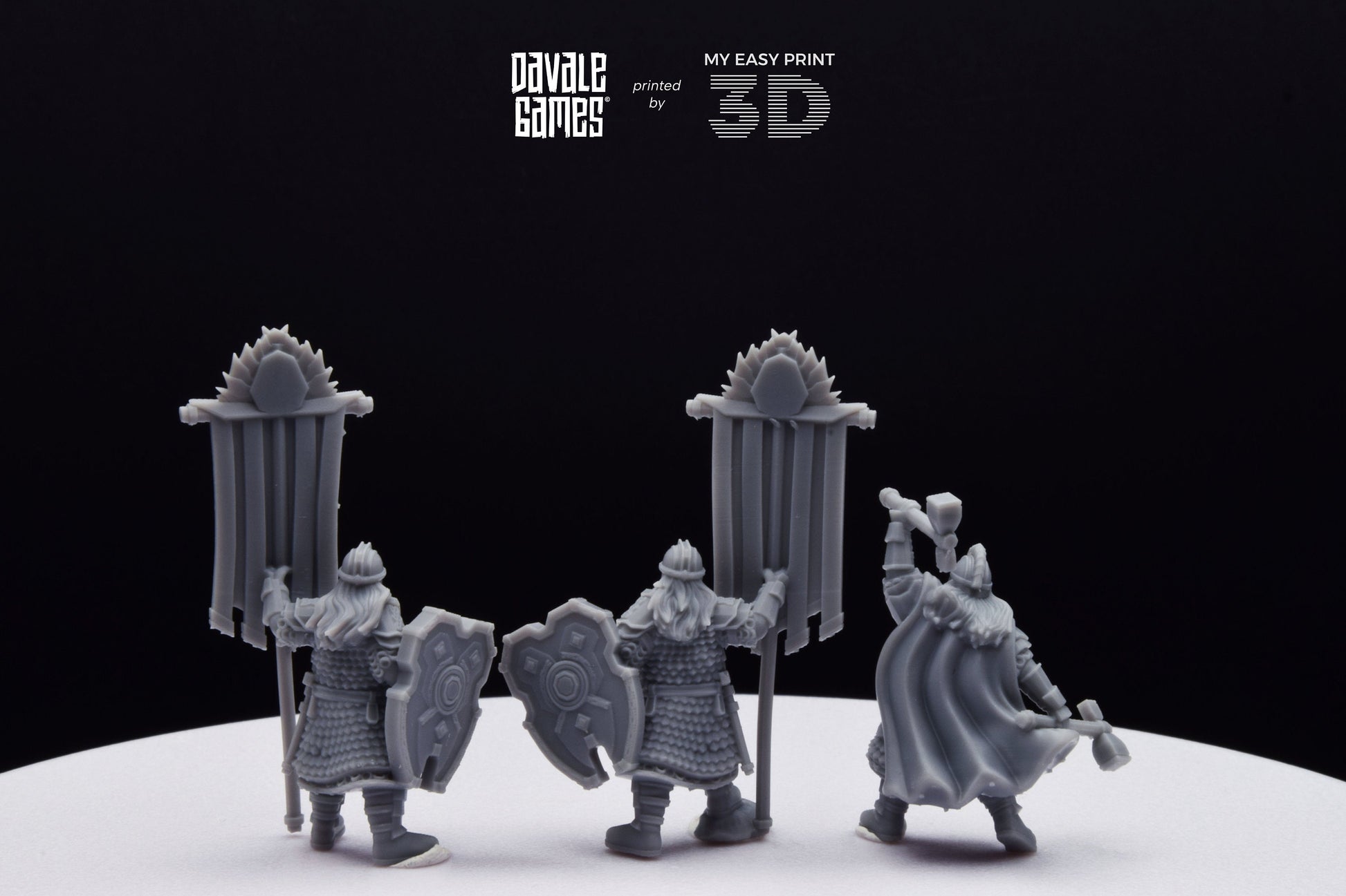 Kingdom Champion Dwarf and Banner - Davale Games - 3D Printed with high quality resin for LOTR/D&D games
