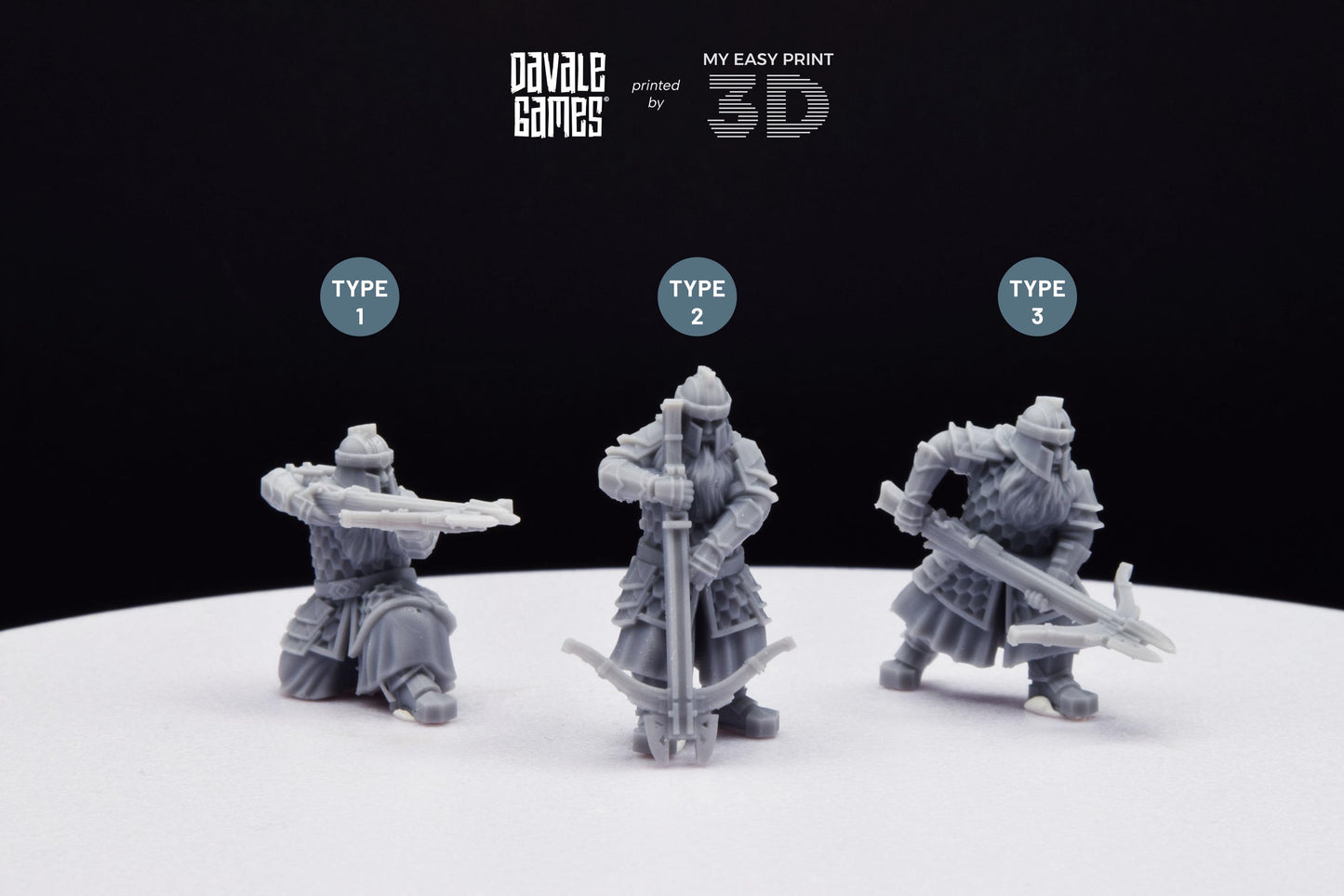Silver Goat Dwarves with Crossbow - Davale Games - 3D Printed with high quality resin for LOTR/D&D games
