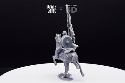 West Human on Horse with Banner - Mounted - Davale Games - 3D Printed with high quality resin for LOTR/D&D games