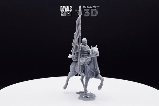 West Human on Horse with Banner - Mounted - Davale Games - 3D Printed with high quality resin for LOTR/D&D games