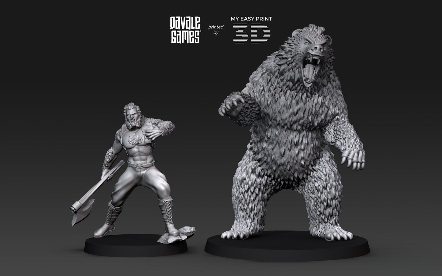 Bear and Human Form - Davale Games - 3D Printed with high quality resin for LOTR/D&D games