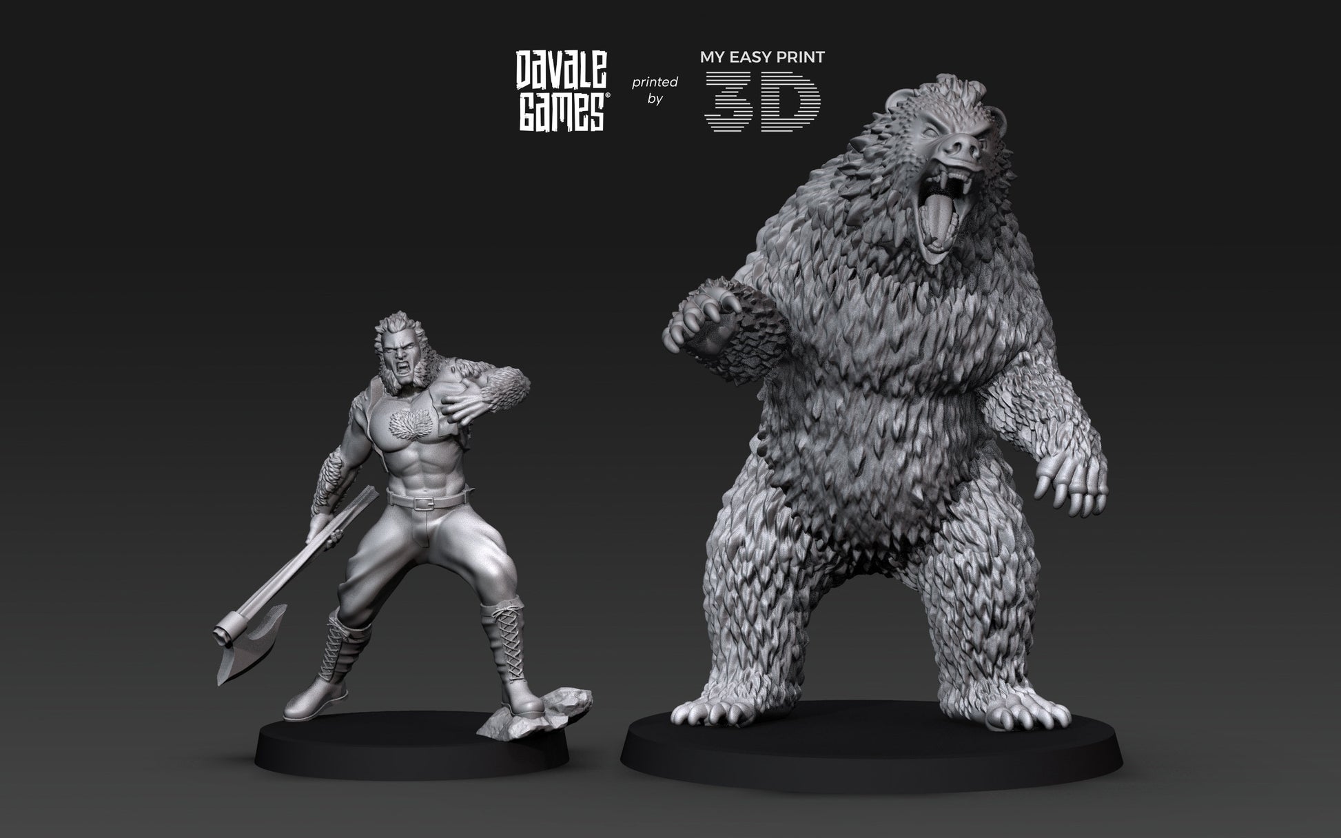 Bear and Human Form - Davale Games - 3D Printed with high quality resin for LOTR/D&D games