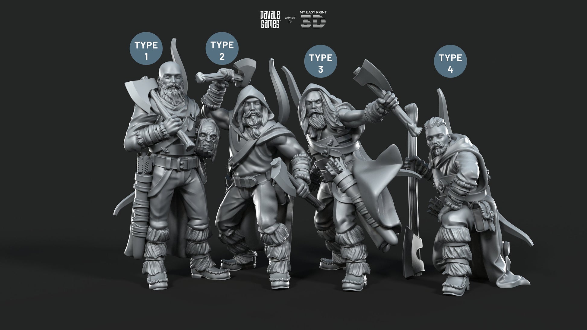 Bearmen on foot New Poses - Davale Games - 3D Printed with high quality resin for LOTR/D&D games