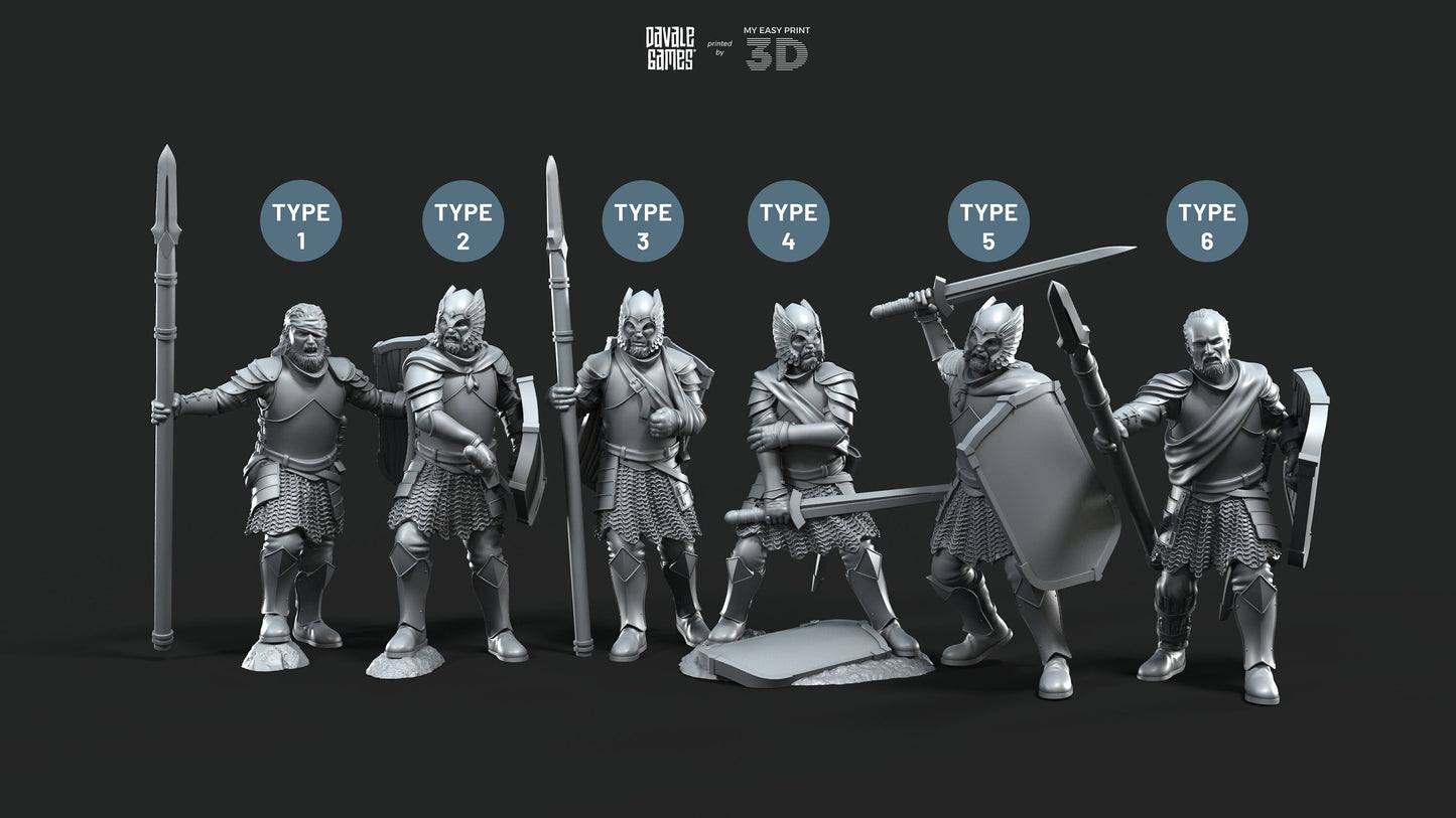 Wounded Grey Castle Warriors - Davale Games - 3D Printed with high quality resin for LOTR/D&D games