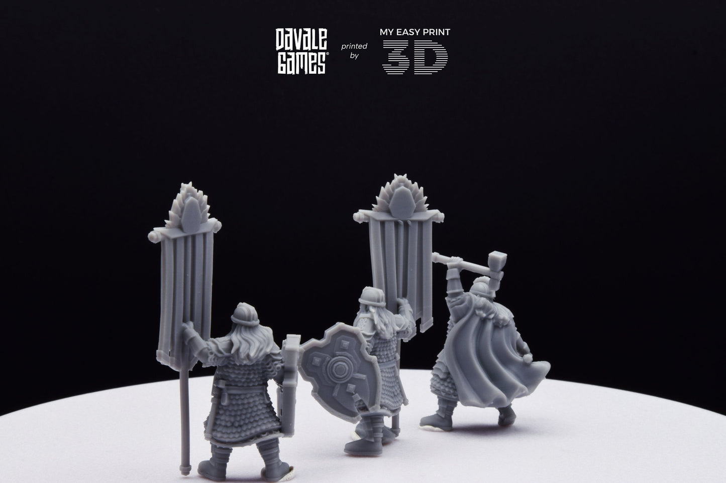 Kingdom Champion Dwarf and Banner - Davale Games - 3D Printed with high quality resin for LOTR/D&D games