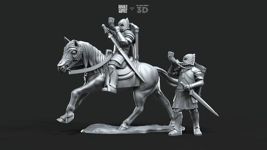Grey Castle Horn - Foot and Mounted - Davale Games - 3D Printed with high quality resin for LOTR/D&D games