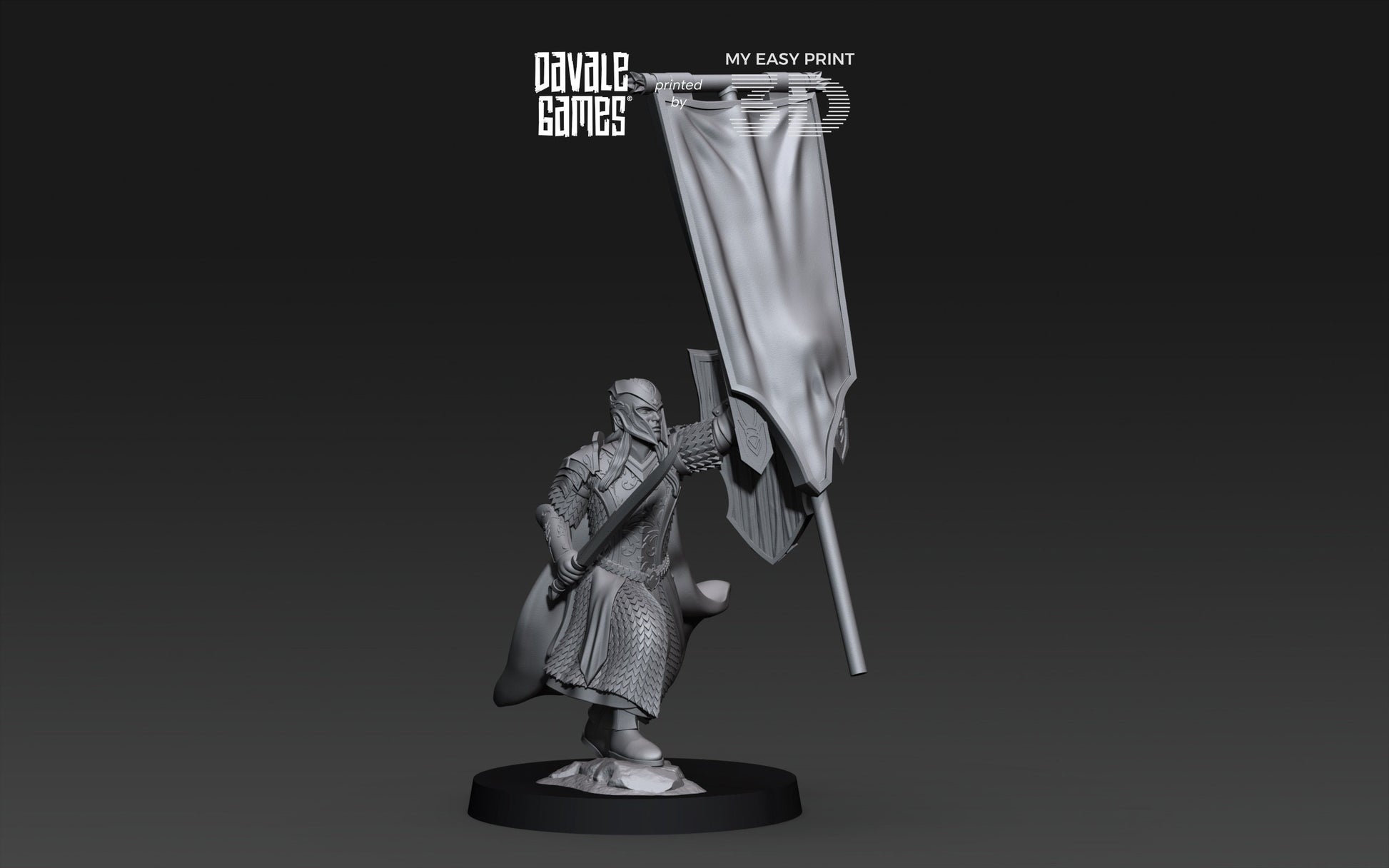 Armoured Wood Elf on Foot Banner 1 - Davale Games - 3D Printed with high quality resin for LOTR/D&D games